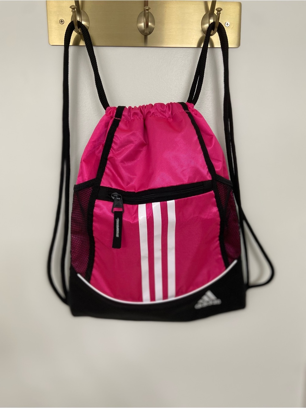 adidas Hot Pink Drawstring Gym Sack with White Stripes